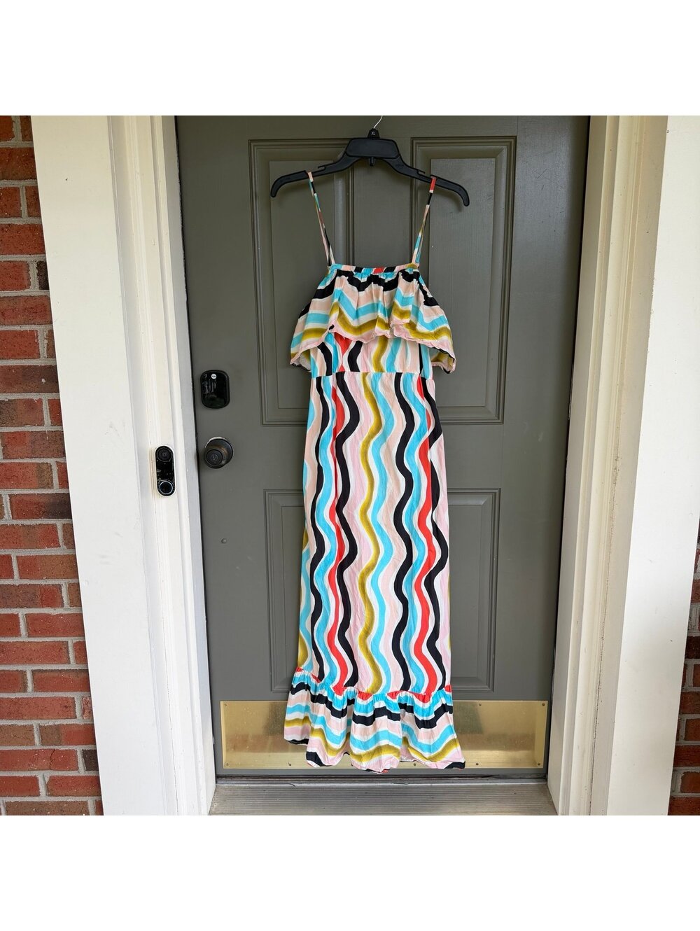 FARM Rio for Anthropologie Wavy Stripe Ruffled Maxi Dress Size Medium